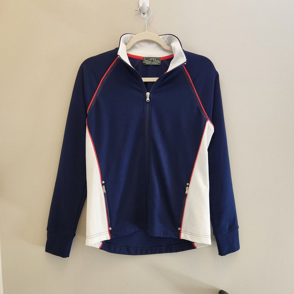 LRL Active Ralph Lauren Full Zip Track Jacket Women's S Navy Blue Anchor Patch